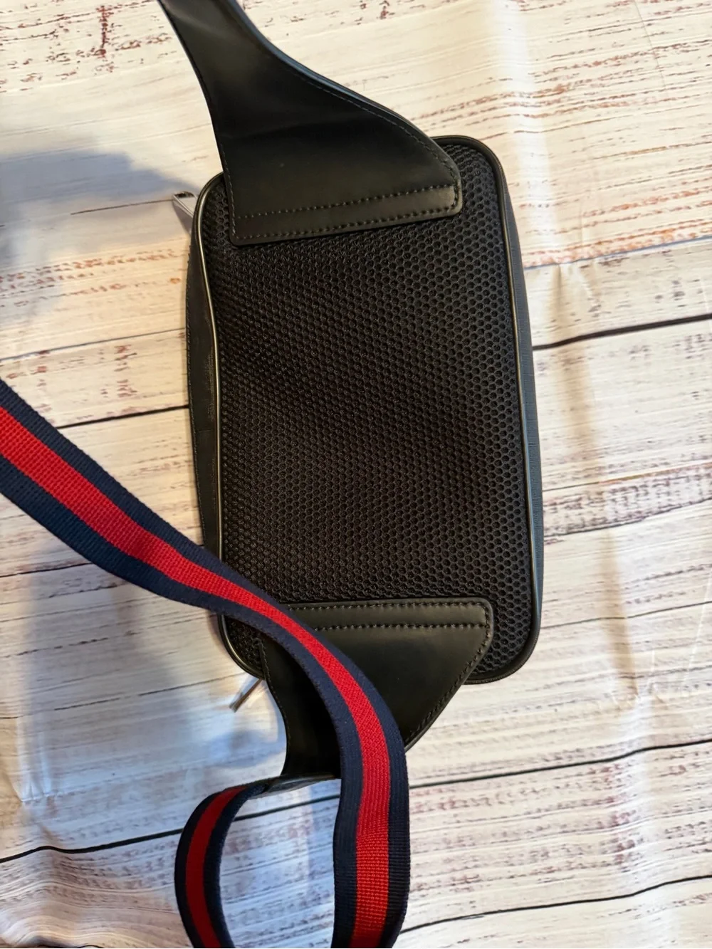 Gucci GG Supreme Waist Pouch 474293 PVC Leather Black Compact Zip like new